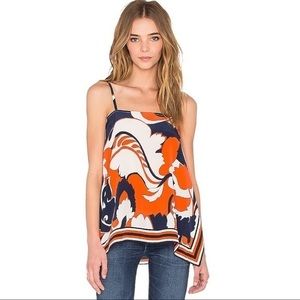 TRINA TURK KAELYN YELLOW NAVY WHITE Silk Scarf Print Cami Top S